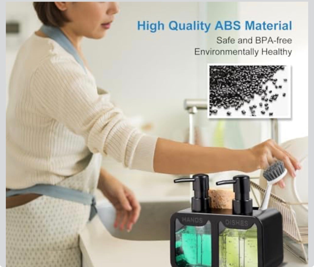 MHome Kitchen Soap Dispenser Set, with Hand and Dish Soap, Sponge Caddy and Brush Holder 4-in-1 Kitchen Dual Soap Dispenser Set for Kitchen Sink, Bathroom - Black or White