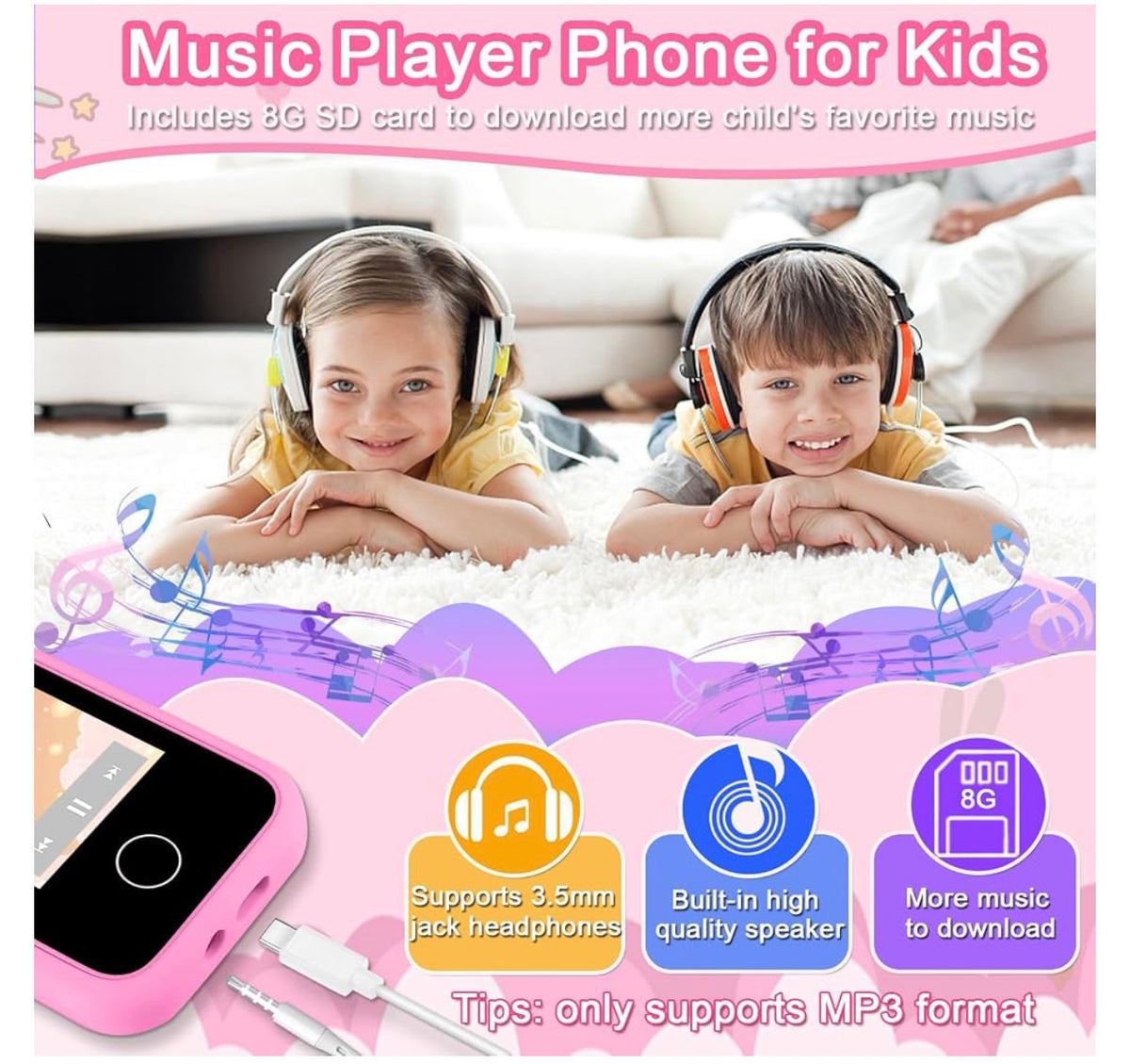 MTech
Kids Phone for Girls Toys, Gifts for 3-12 Year Old Girls Boys Christmas Birthday Kids Toys, Touchscreen Toddler Learning Cell Toy Phone with Dual Camera, Game, Music Player, 8GB Card