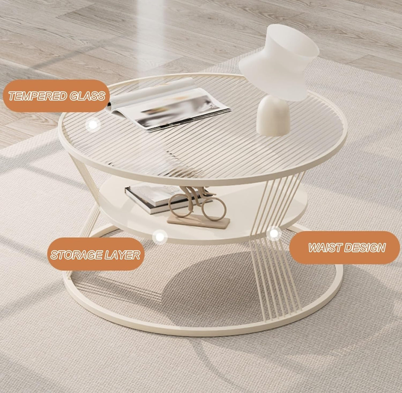 MFurn 2-Tier Round Coffee Table – Steel Frame with Double-Layer Storage