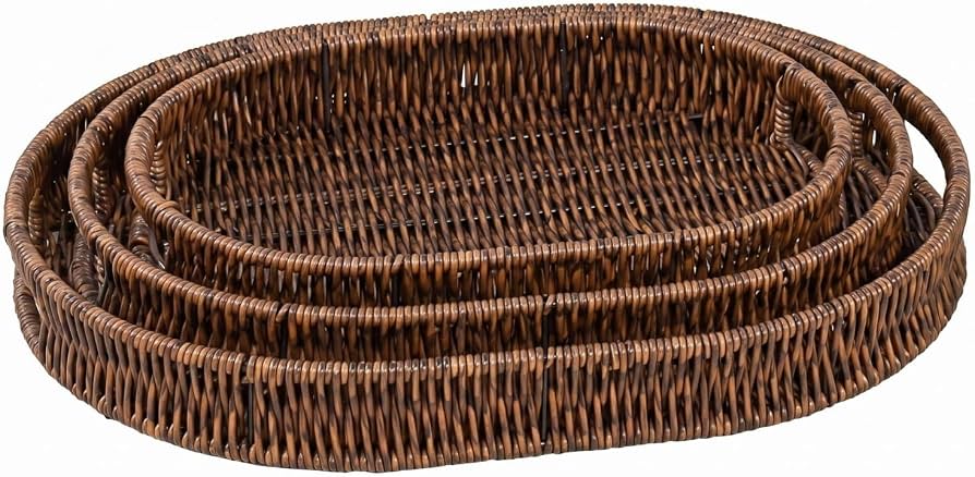 MHome Wicker Storage Basket Oval 3pc Set