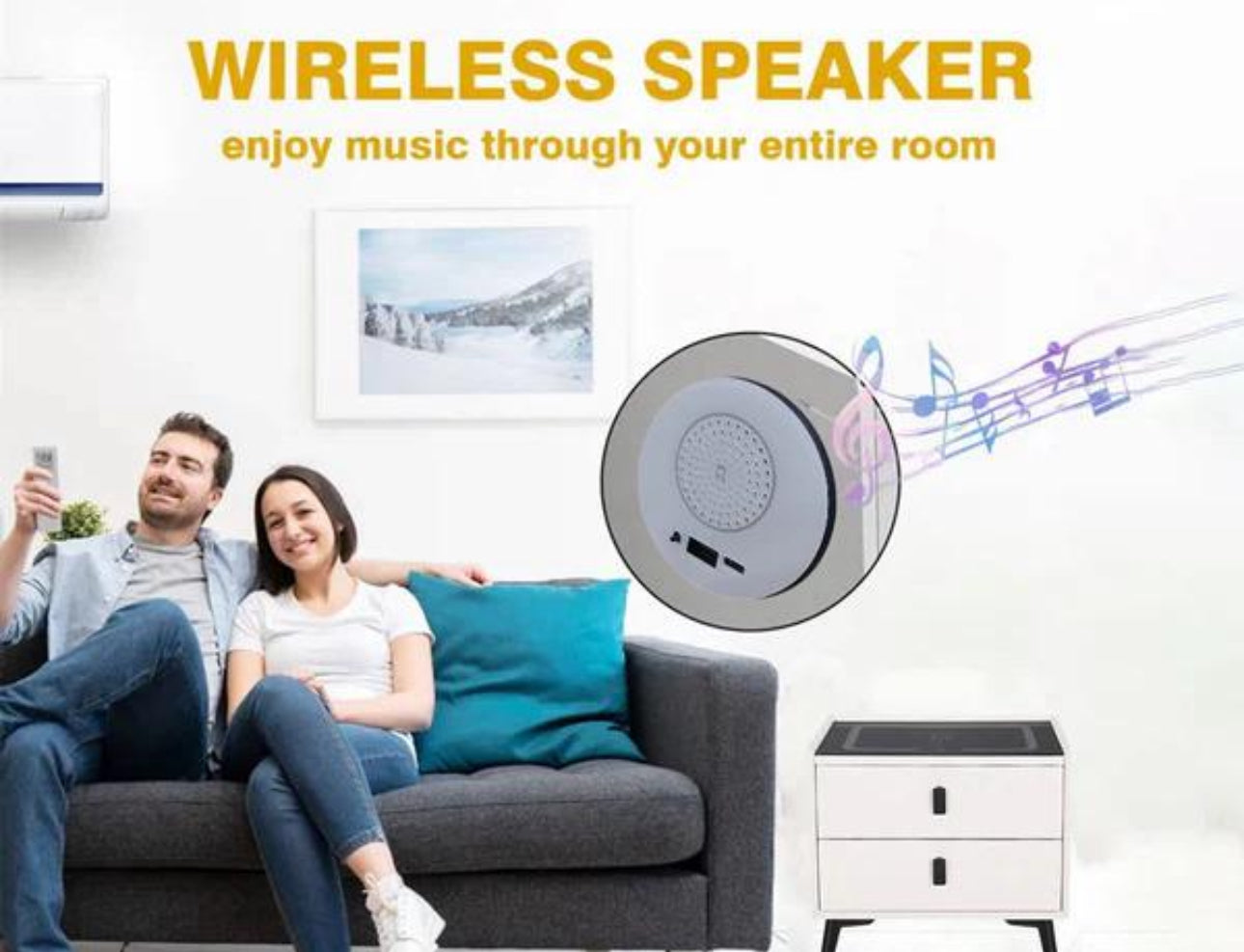 Smart LED Side Table with Wireless Charging, Bluetooth Speaker & Storage Drawers