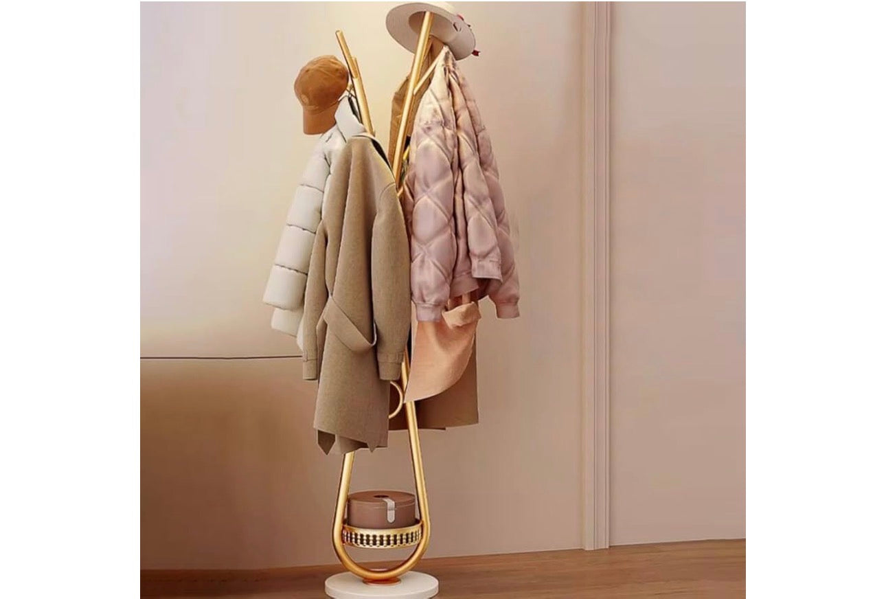 MHome Coat Rack Stand With Hooks, Coat Tree With Storage Basket, Coat Rack Freestanding Metal For Hallway, Office, Coat Hangers Stand Hall Tree With Shelves For Clothes, Scarves