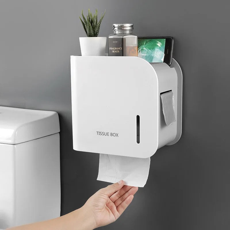 MHome 2-in-1 Wall-Mounted Tissue Dispenser & Organiser – Waterproof ABS Storage Box with Magnetic Door