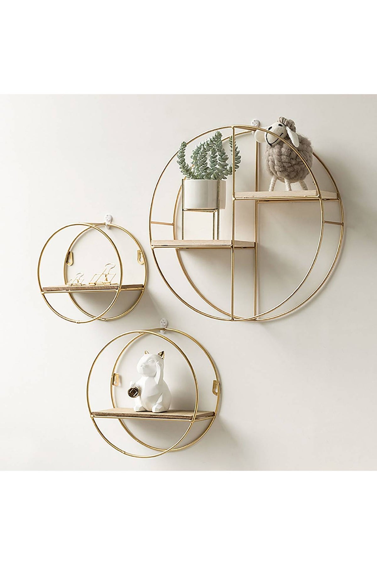 MHome Gold Wall Hanging Storage and Display Decorative Shelf 3pc Set