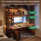 MFURN Computer Desk With Pegboard And Bookshelf, Modern Home Computer Table With Upper Storage Shelves Hutch For Office Bedroom Study Writing Workstation, Industrial Gaming Desk Student Writing Desk