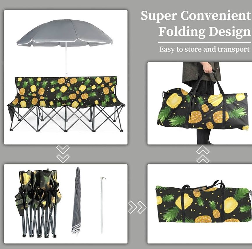 MFurn Portable 4-Seat Folding Sports Sideline Bench Camping Fishing Chair With Sunshade & Carry Bag
