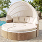 MFURN Rattan Sun Island with Foldable Sun Canopy, Polyrattan Lounge Set Including Cushions & Height-Adjustable Coffee Table, Outdoor Sun Lounger, Garden Lounger, for Garden, Patio, Porch-Pre-Order Sales Now Available