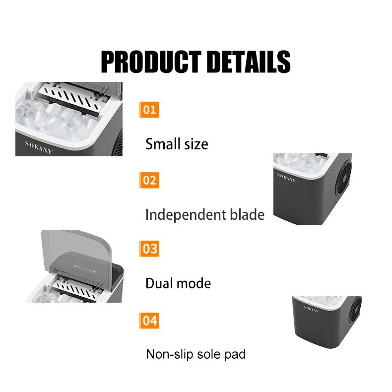 SOKANY automatic family ice maker makes ice quickly in a few minutes, convenient and energy-saving