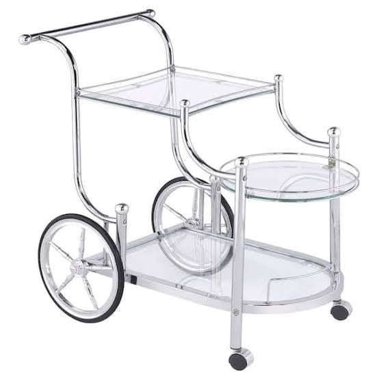 MFurn 3-Tier Rolling Bar Cart – Mirrored Glass Shelves with Wheels