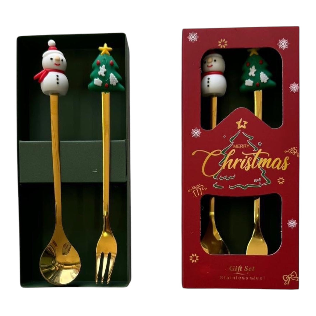 MHome Christmas Cutlery Set 2pc In Gold Or Silver – Festive Fork And Spoon Gift Set