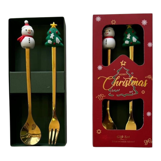MHome Christmas Cutlery Set 2pc In Gold Or Silver – Festive Fork And Spoon Gift Set