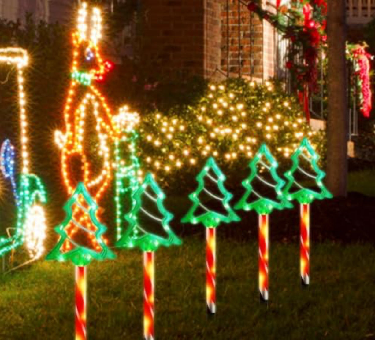 MTech Christmas Solar Lights 5-Pack – Outdoor Star & Snowflake Pathway Lights