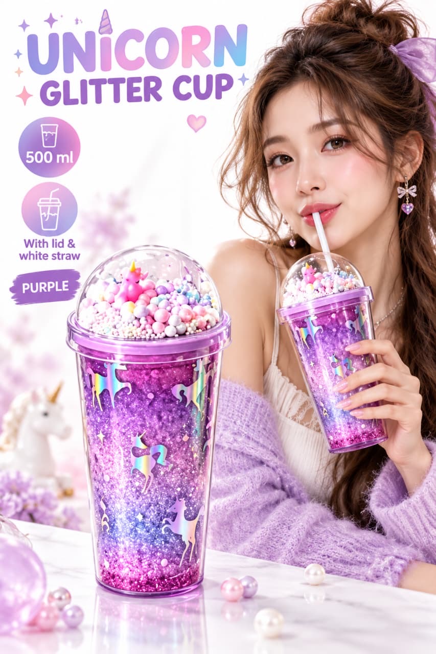 MHome Unicorn Glitter Tumbler 500ml -Various Colours