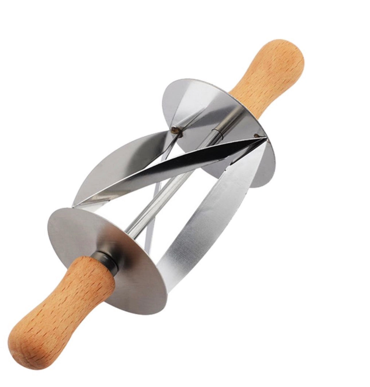 MHome Stainless Steel Croissant Rolling Cutter Bread Dough Pastry Making Tool with Wooden Handle