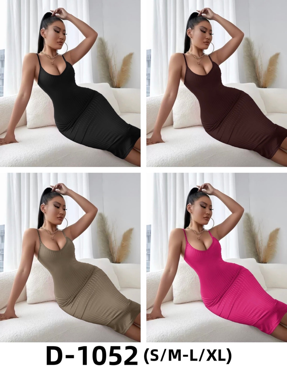 Ladies Ribbed Knit Spaghetti Strap Dress- Various Options