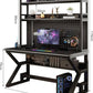 MFURN Computer Desk With Pegboard And Bookshelf, Modern Home Computer Table With Upper Storage Shelves Hutch For Office Bedroom Study Writing Workstation, Industrial Gaming Desk Student Writing Desk