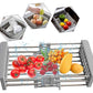 Expandable Dish Drying Rack, Utensil Holder over Sink Stainless Steel Dish Drainer Holder Functional Kitchen Sink Organizer for Vegetable and Fruit