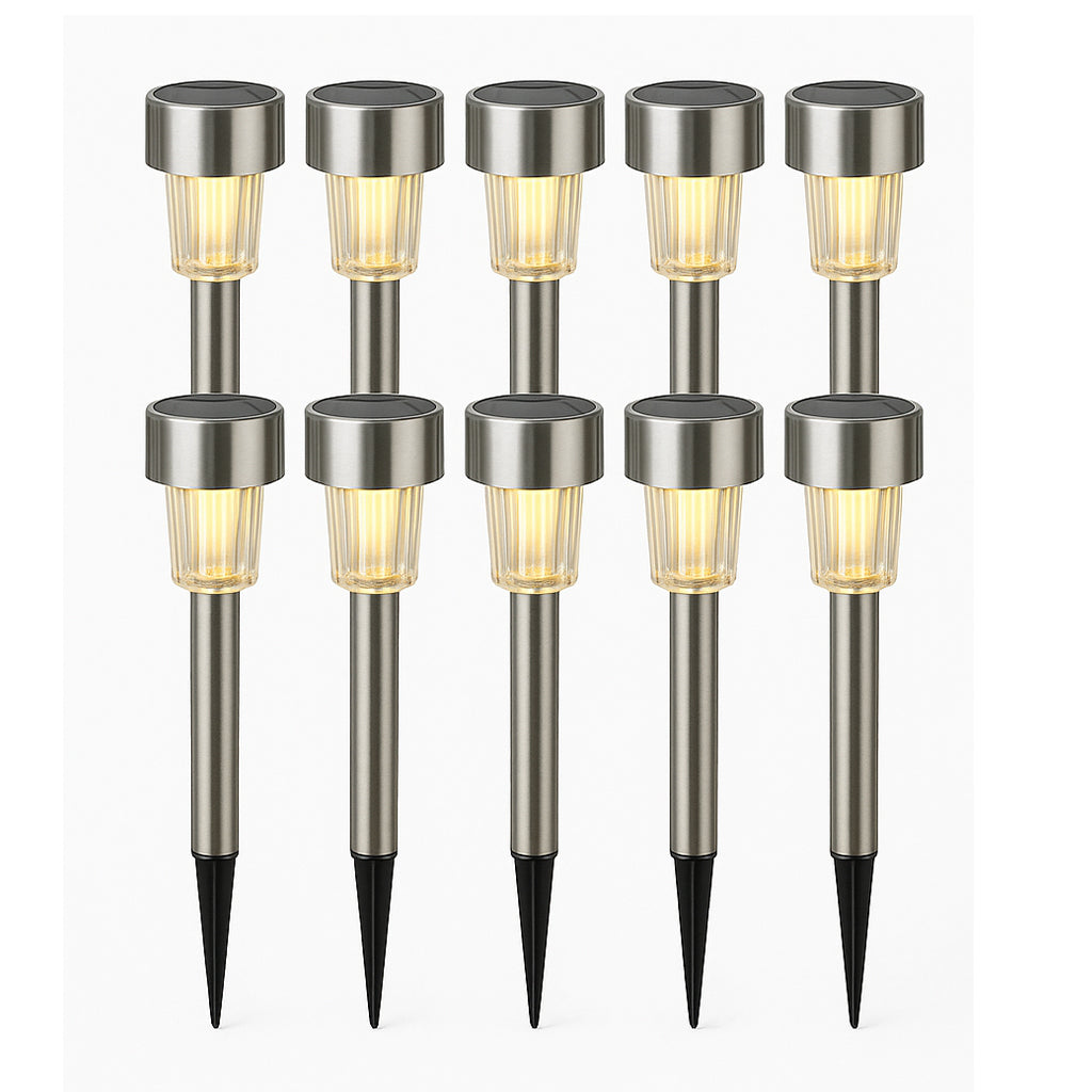 MHome Solar Lawn Light Tubes – Warm White Stainless Steel 12pc Set