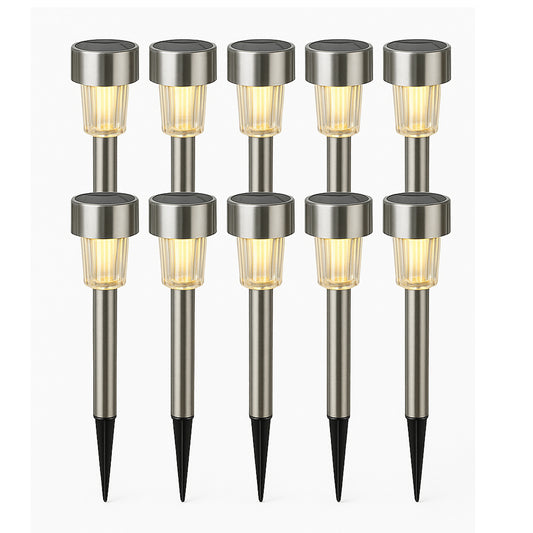 MHome Solar Lawn Light Tubes – Warm White Stainless Steel 12pc Set