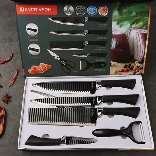 MHome Sharp 6-Piece Stainless Steel Kitchen Knife Set – Black