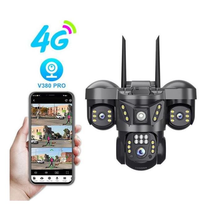Solar Powered 4-Lens 360° PTZ Wireless Security Camera With Panel