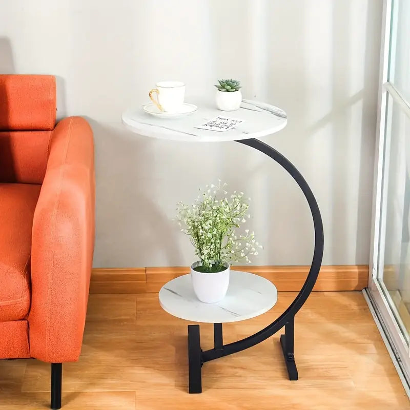 MFurn Sun & Moon Round Coffee Table – Modern 2-Tier C-Shaped Side Table