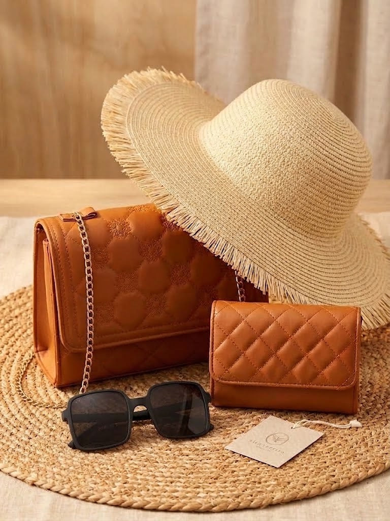 Women’s 4-Piece Fashion Set – Handbag, Wallet, Sunglasses & Summer Hat
