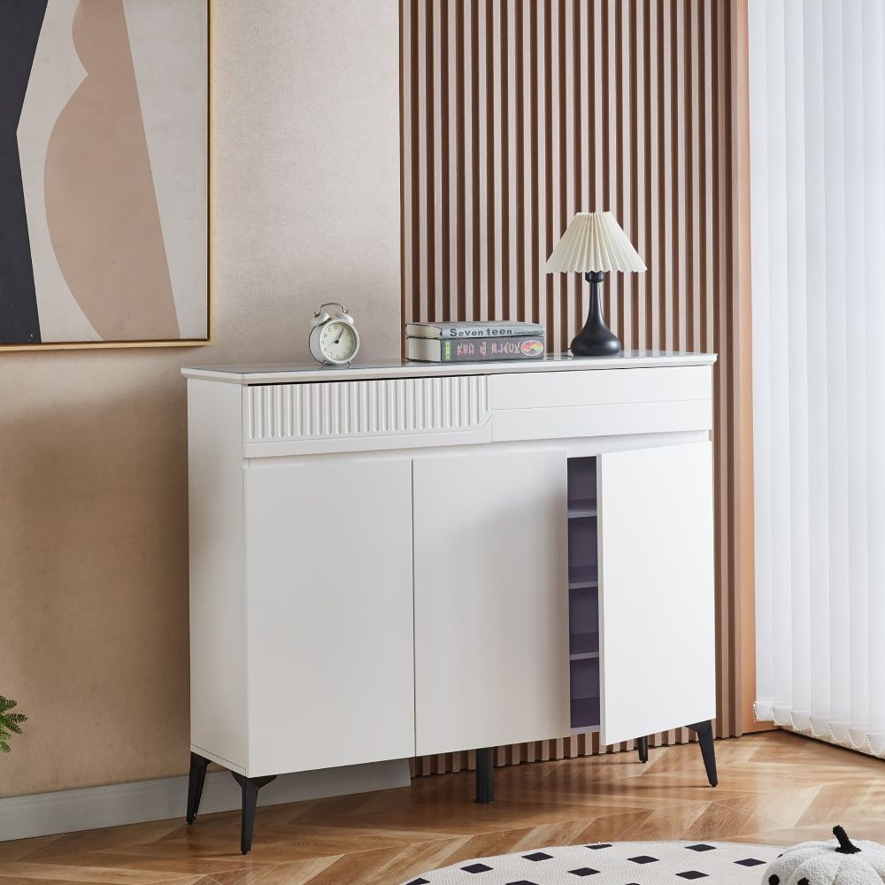 MFurn 3-Door White Shoe Cabinet – Modern Entryway Storage Solution