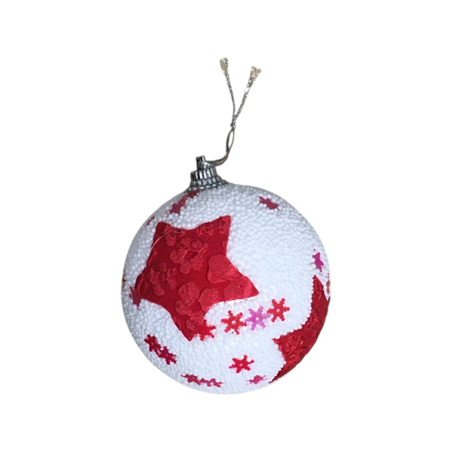 MHome 4-Piece Styrofoam Christmas Ball Ornament Set – White & Red Star Design