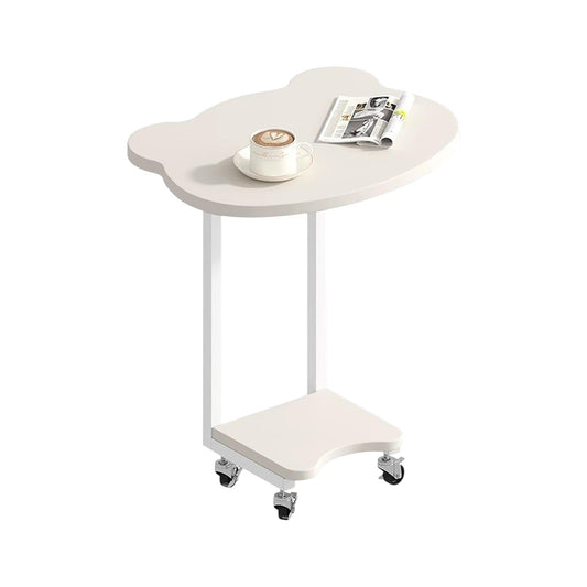 MFurn Panda C-Shaped Rolling Side Table with 2-Tier Storage for Home