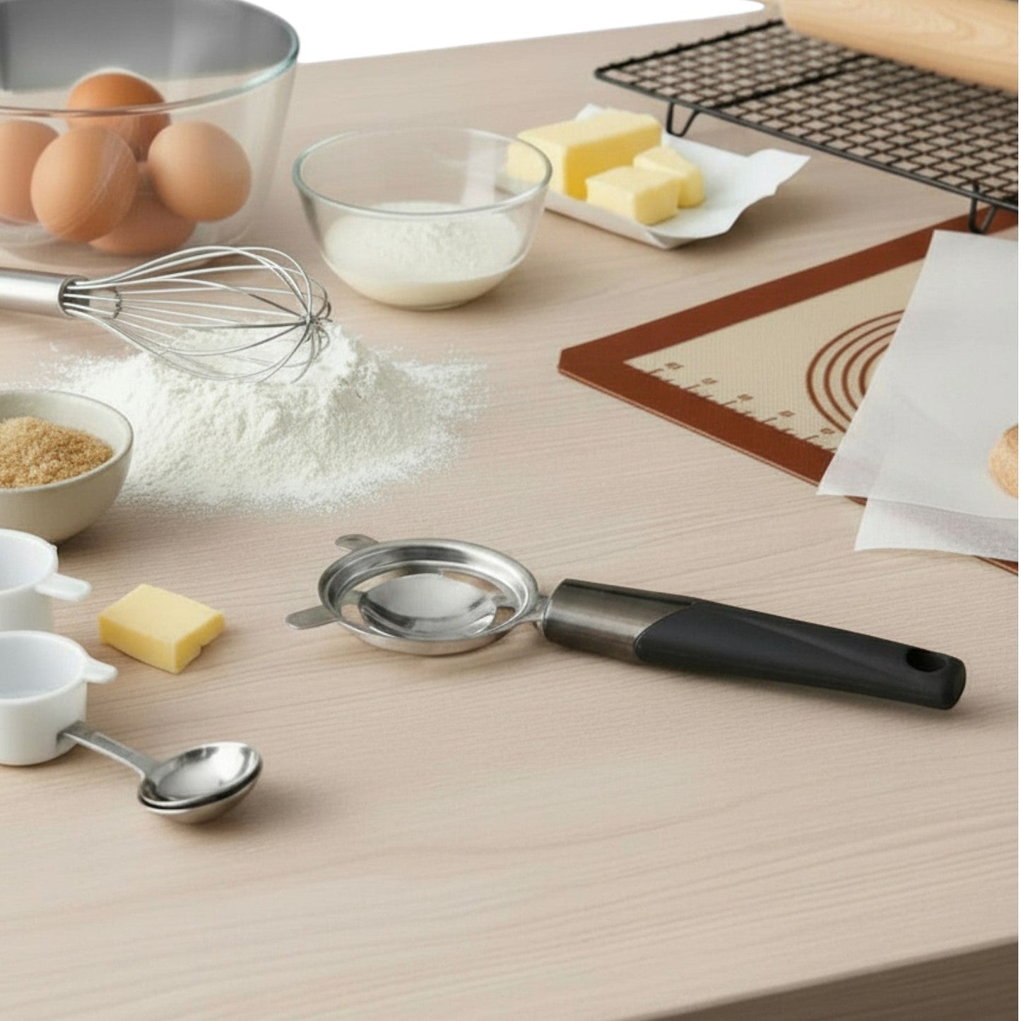 MHome Egg Separator 20cm with Black Handle – Stainless Steel Egg Yolk Divider