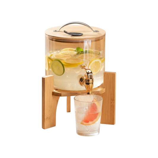 MHome 3.6L Glass Beverage Dispenser with Tap & Bamboo Stand, Heat Resistant