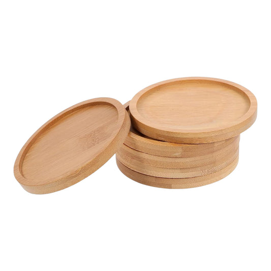 6-Piece Round Wooden Coaster Set – 10cm Bamboo Drink Coasters for Coffee Tables, Mugs & Small Plants