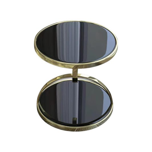 MFurn Gold Round End Table with 2-Tier Tempered Glass Storage Shelf