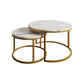 MFurn Nesting End Table Set of 2 – Round Marble Look Coffee Tables with Gold Frame
