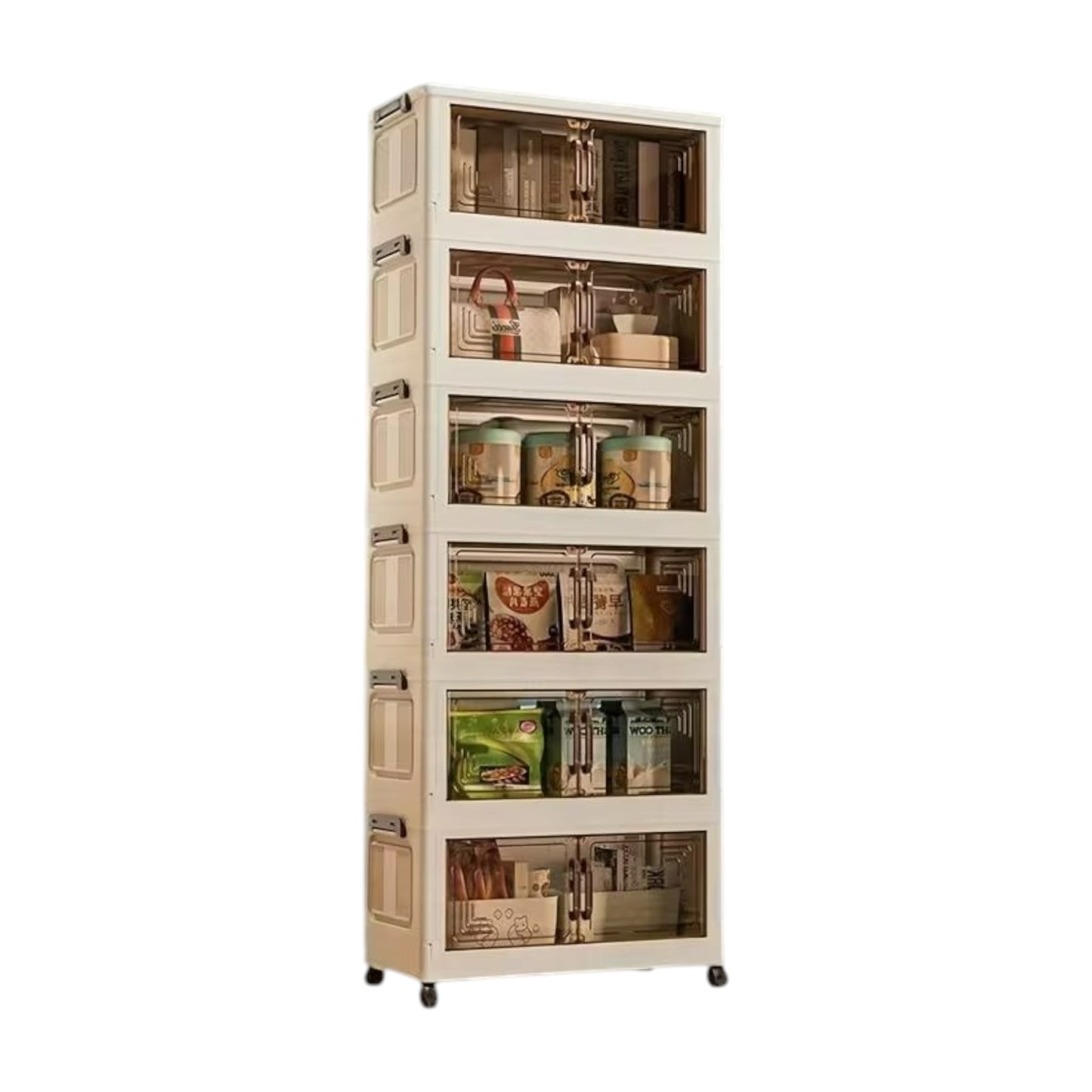 MHome Foldable Plastic Storage Cabinet with Magnetic Doors & Wheels