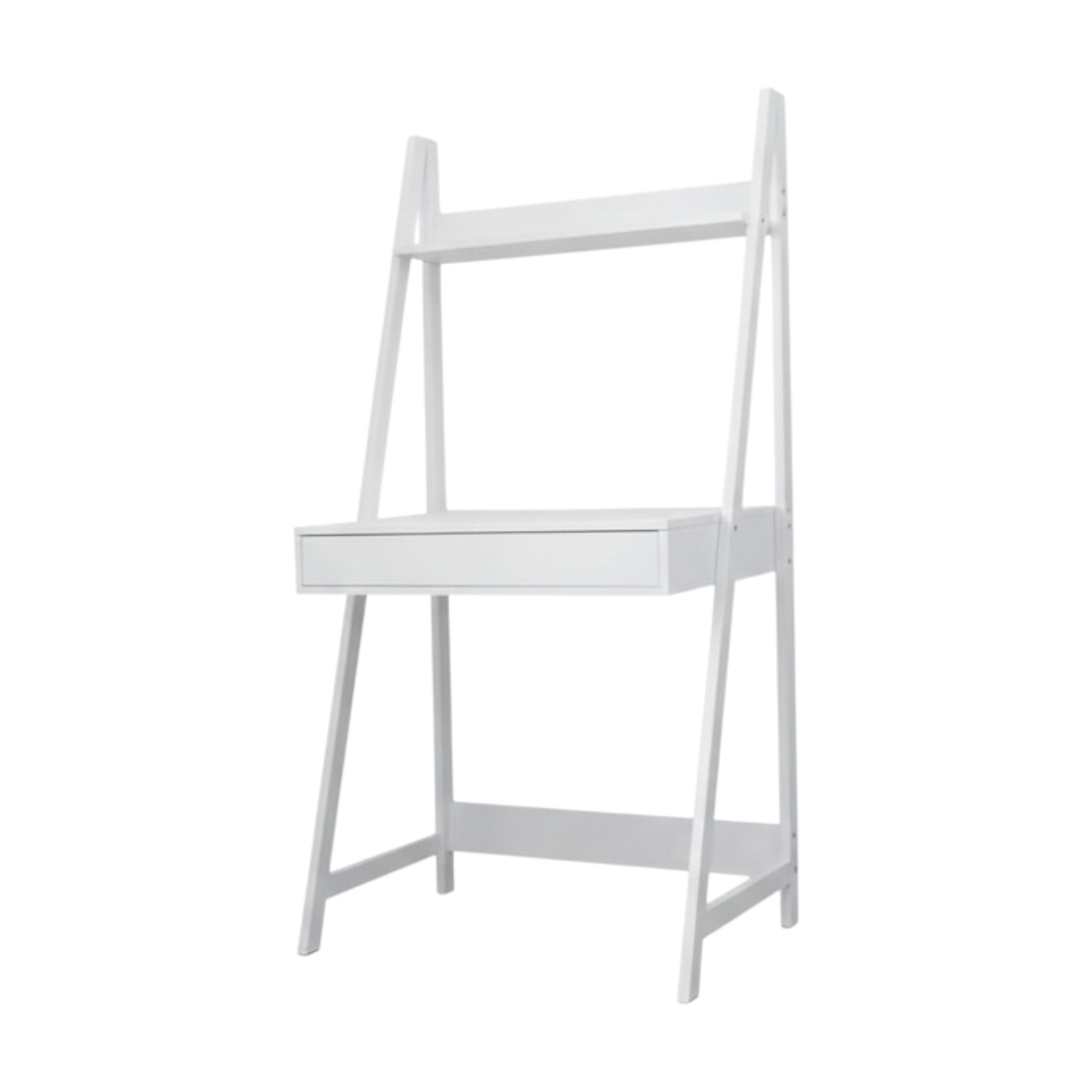 MFurn Modern Ladder Study Desk With Shelf – Wood & White Metal Frame ...