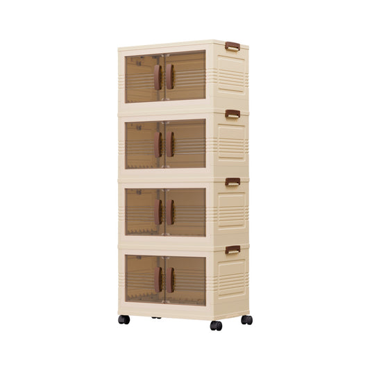 MHome 4-Tier Collapsible Storage Bins with Magnetic Doors - Plastic Folding Storage Cabinet with Wheels