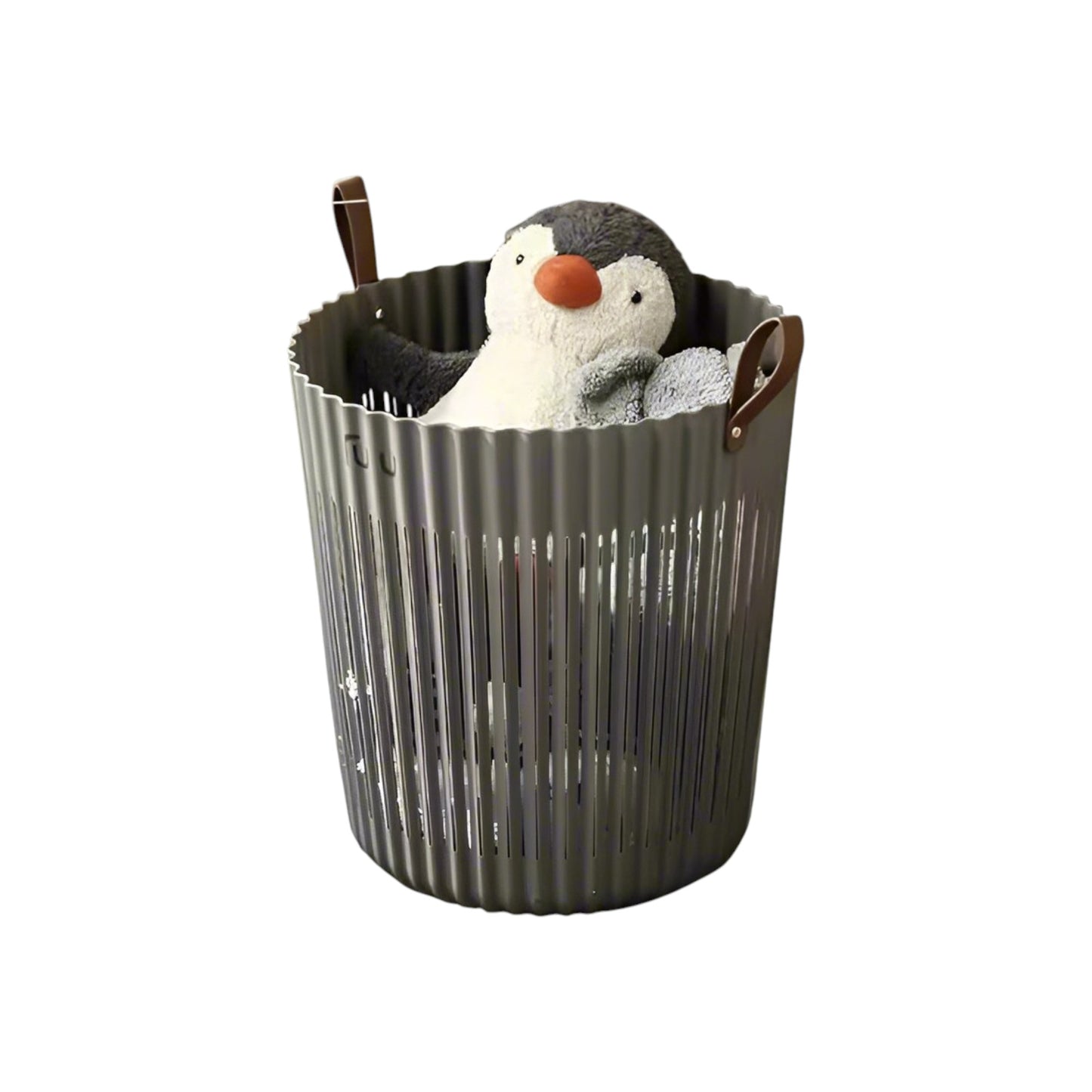 MHome Flexible Laundry Basket with Leather Handles – Multi-Purpose Round Storage Basket