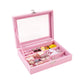 MBEAUTY Velvet Jewelry Organiser Box with Glass Lid & Adjustable Compartments