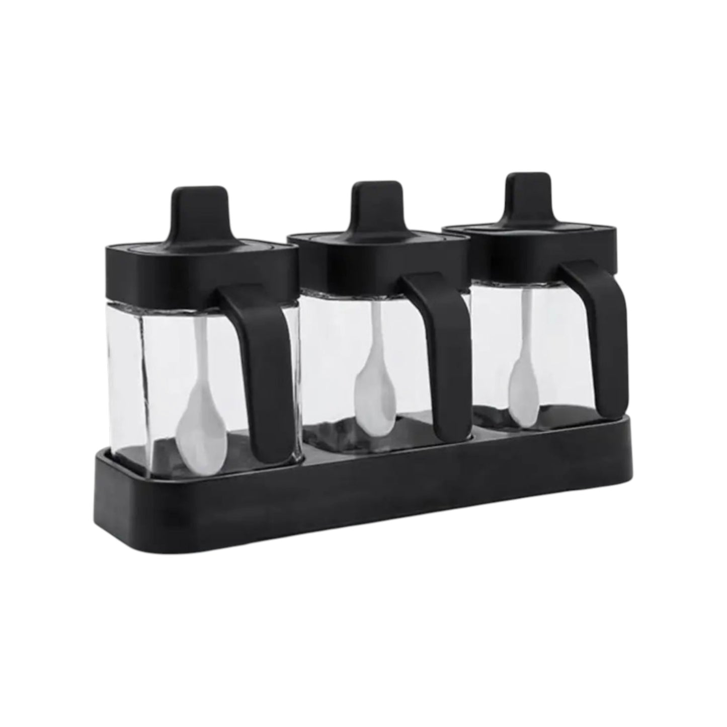 MHome 3-Piece Heat-Resistant Glass Spice Jar Set with Storage Box