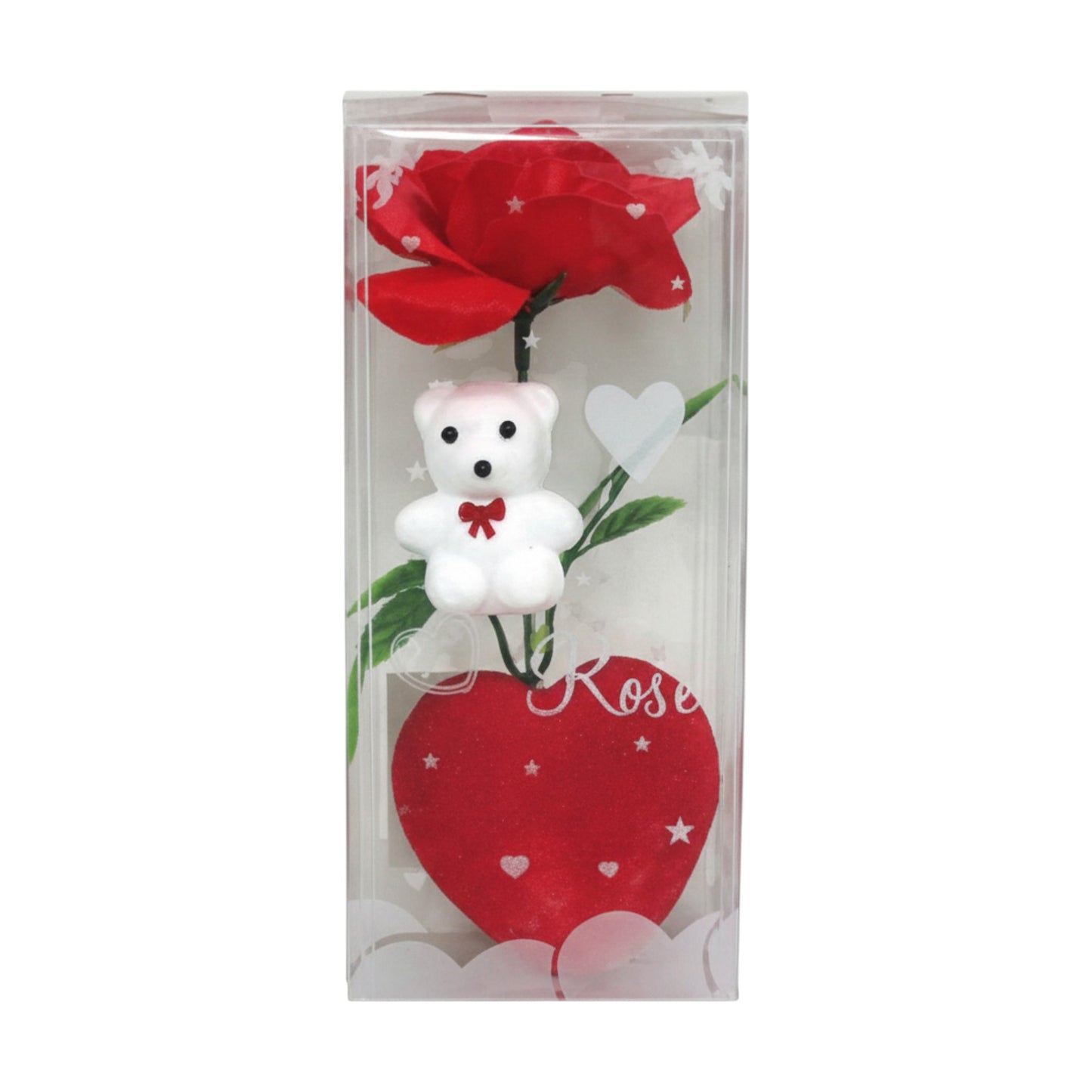 Romantic Artificial Rose & White Teddy Bear Gift Set in Display Box