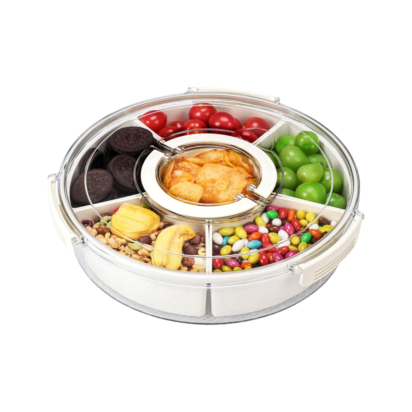 MHome Rotating Snack Box Container with Lid & Handle – 6 Compartment Snack Organizer