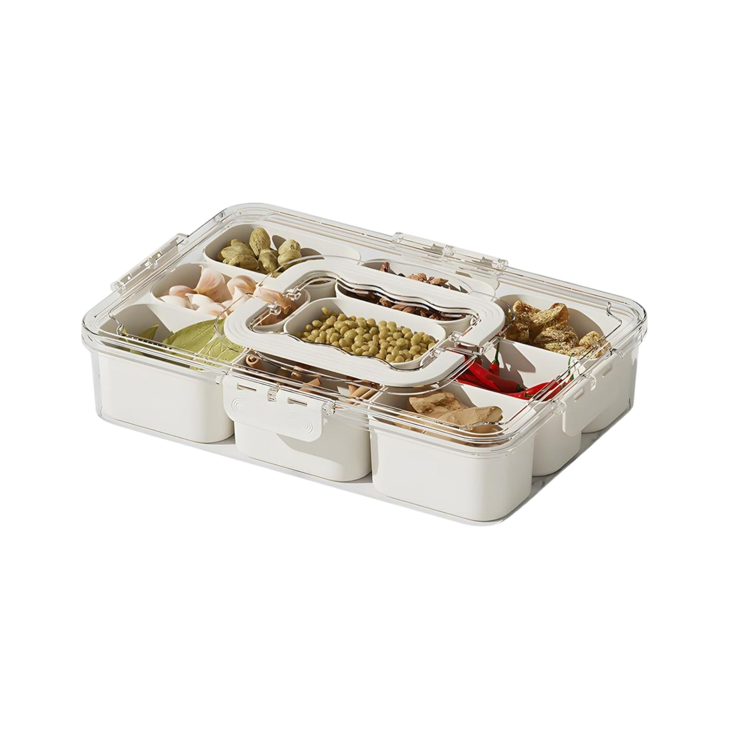 MHome 6 & 9-Compartment Divided Clear Snack Box with Lid & Handle