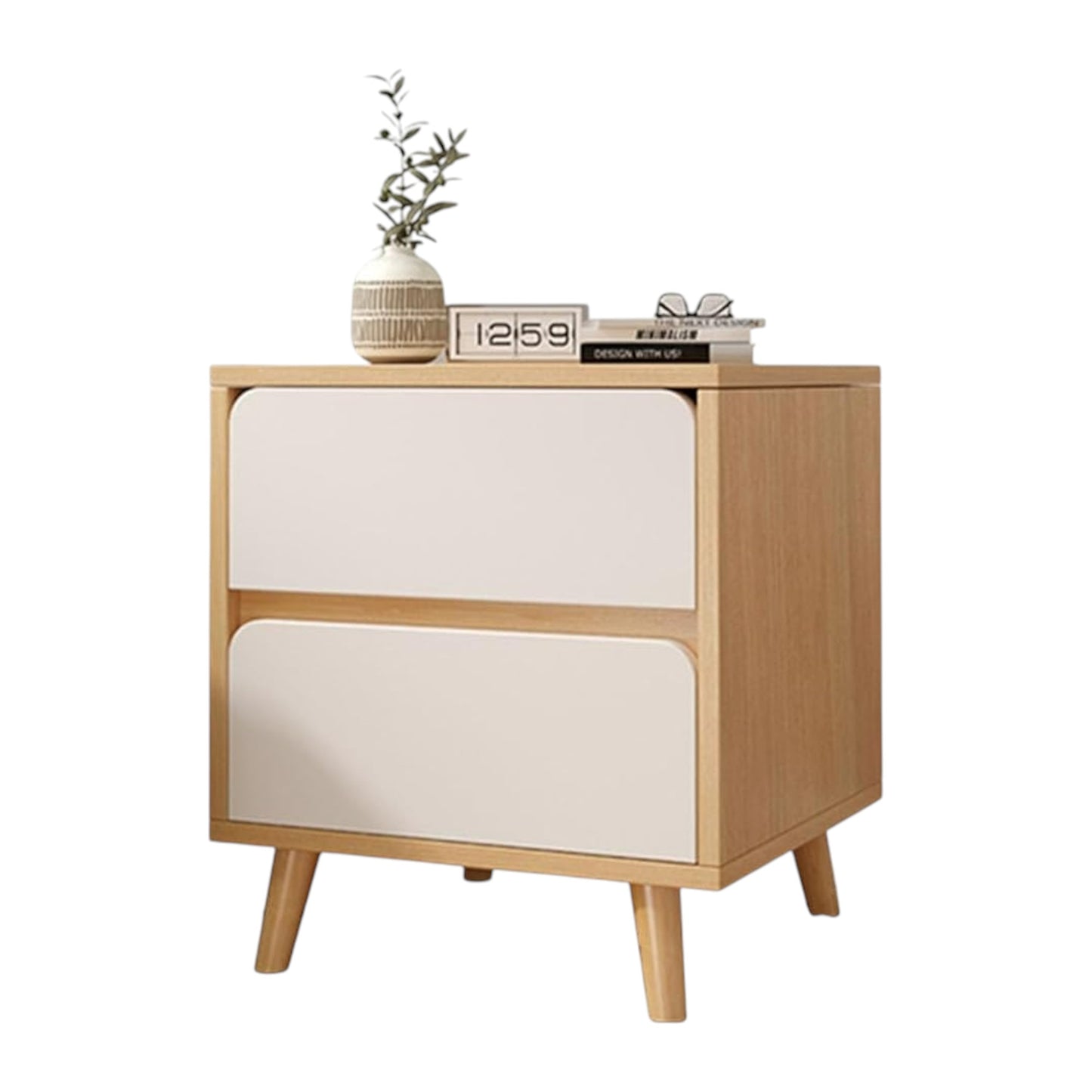 MHome Small Bedside Table / Storage Cabinet – Modern 2-Drawer Nightstand