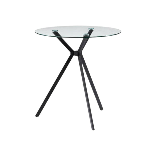 MFurn Round Clear Glass Top Bistro Table with Black Iron Trestle Legs