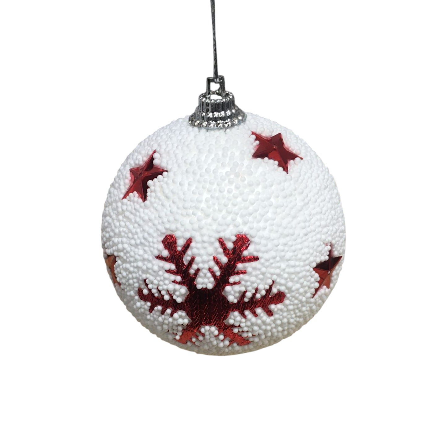 MHome 4-Piece Styrofoam Christmas Ball Ornament Set – White & Red Star Design