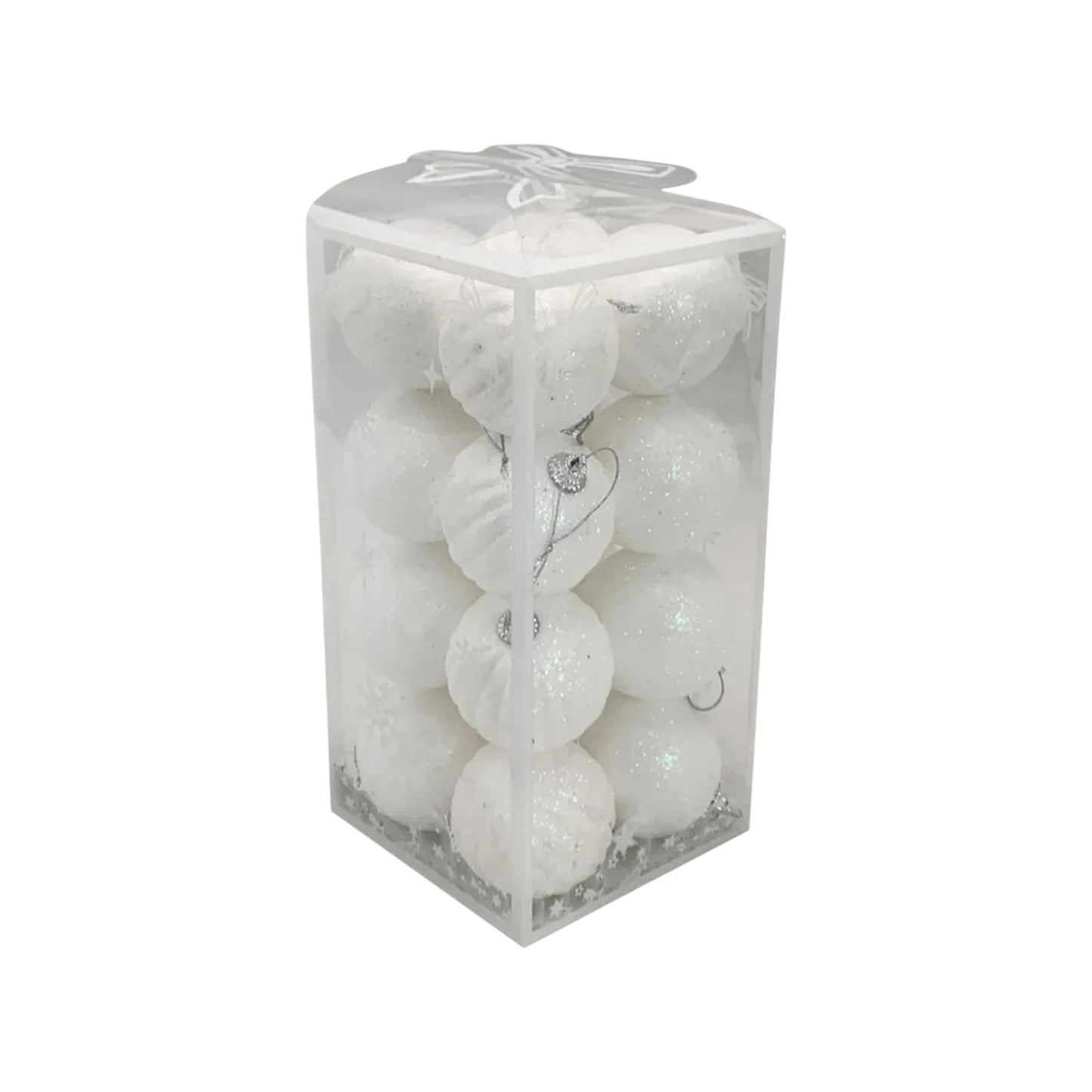 MHome 16-Piece Glitter Red Christmas Tree Ornaments – White Snow Dot Design