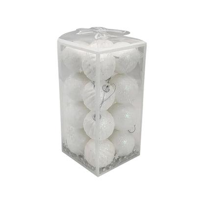 MHome 16-Piece Glitter Red Christmas Tree Ornaments – White Snow Dot Design