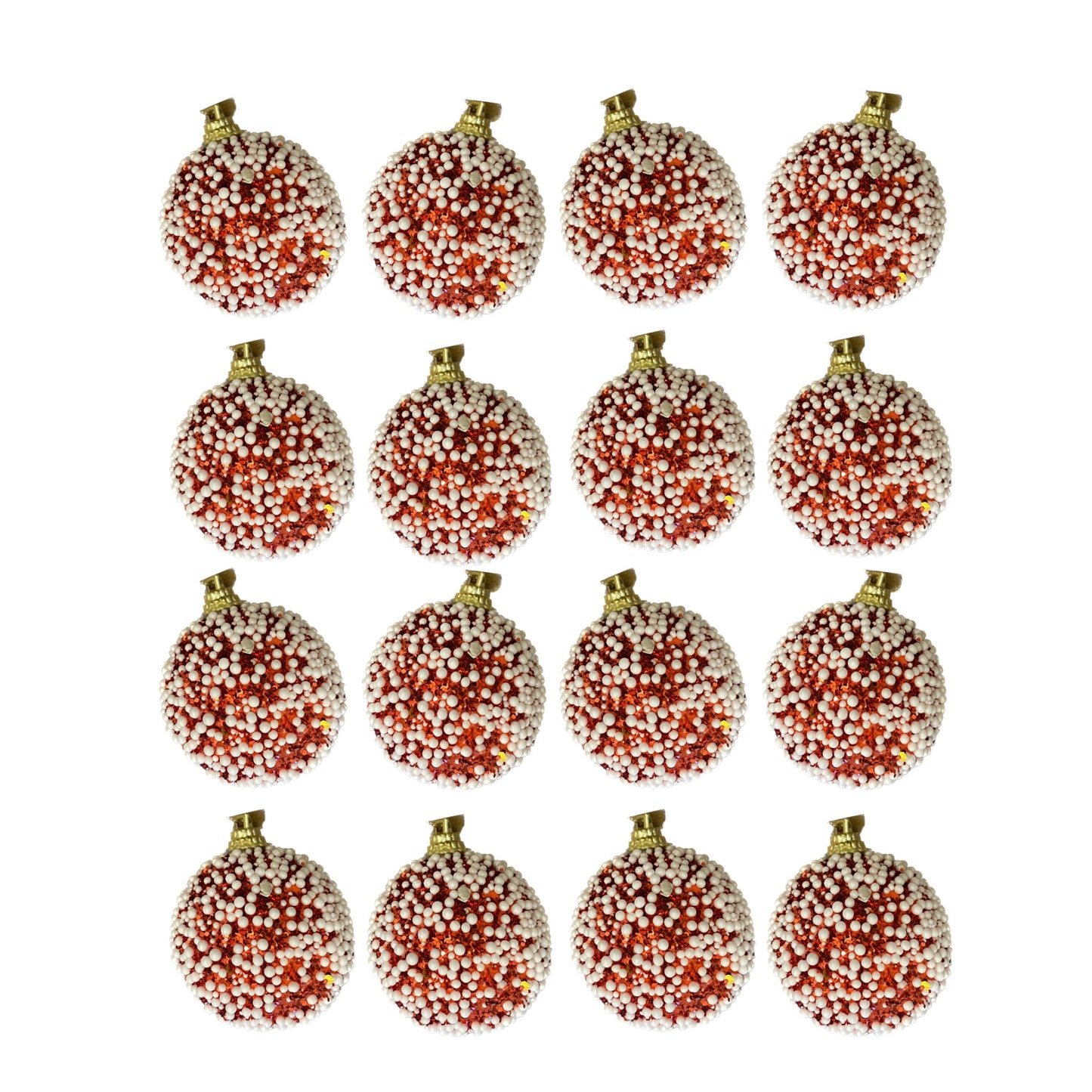MHome 16-Piece Glitter Red Christmas Tree Ornaments – White Snow Dot Design